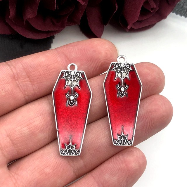 5 Pieces of Mysterious Dark Gothic Jewelry Blood Coffin Dripping Oil Spider  Web Gothic Pendant DIY Necklace Handmade Jewelry
